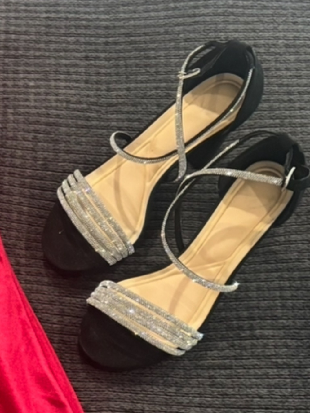 Black velvet diamond heels